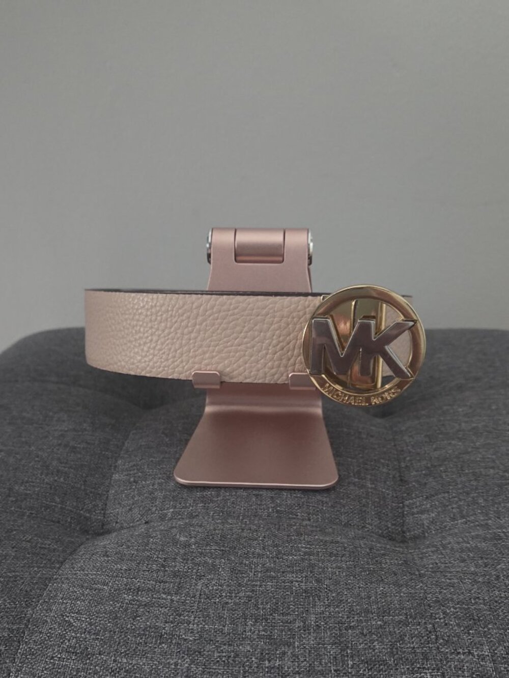 Michael Kors Womens Reversible Belt, Two Tone MK Logo Buckle, Brown/Pink, XLarge